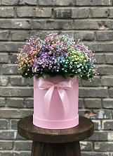 Цветочная композиция из Гипсофила и Розы в шляпной коробке в Коломыцево