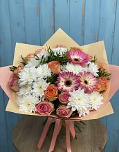 Букет цветов из:  Розы, Герберы и Хризантемы #REPLACE_PRED# Коломыцево