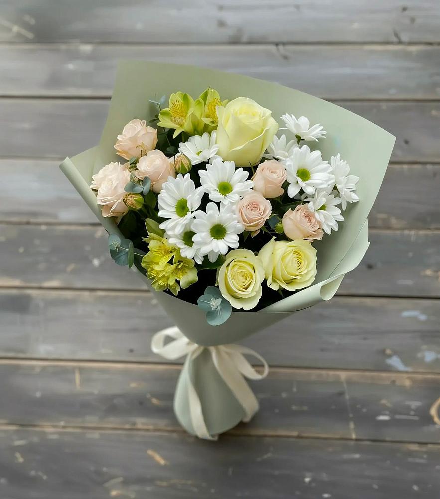 Букет цветов из: Альстромерии, Розы и Хризантемы в Коломыцево