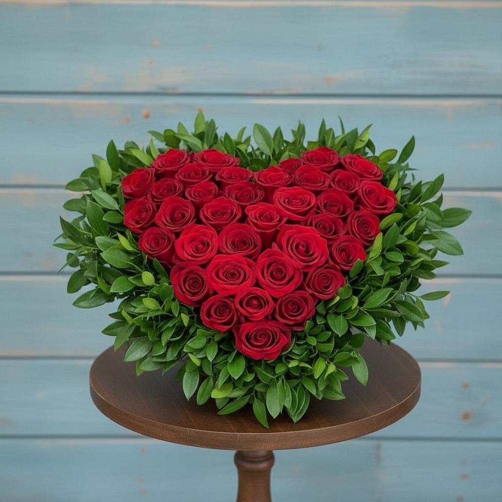 Цветочная композиция из Розы в виде сердца в Коломыцево