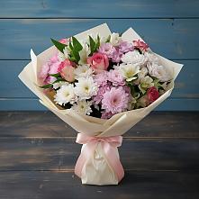 Букет цветов из:  Хризантемы, Альстромерии и Розы в Коломыцево