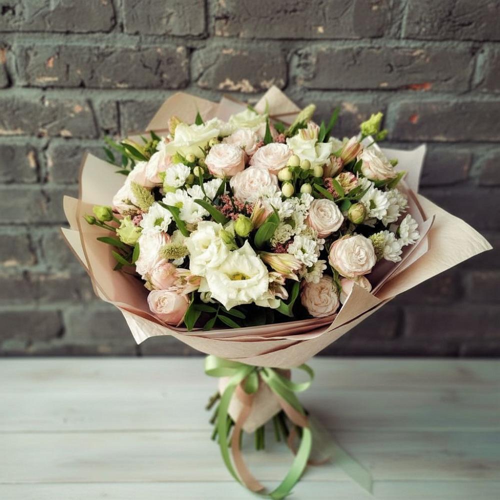 Букет цветов из: Альстромерии, Розы и Хризантемы в Коломыцево