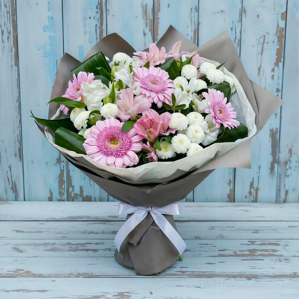 Букет цветов из: Герберы, Альстромерии и Хризантемы в Коломыцево