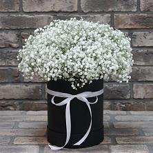 Цветочная композиция из Гипсофила в шляпной коробке в Коломыцево