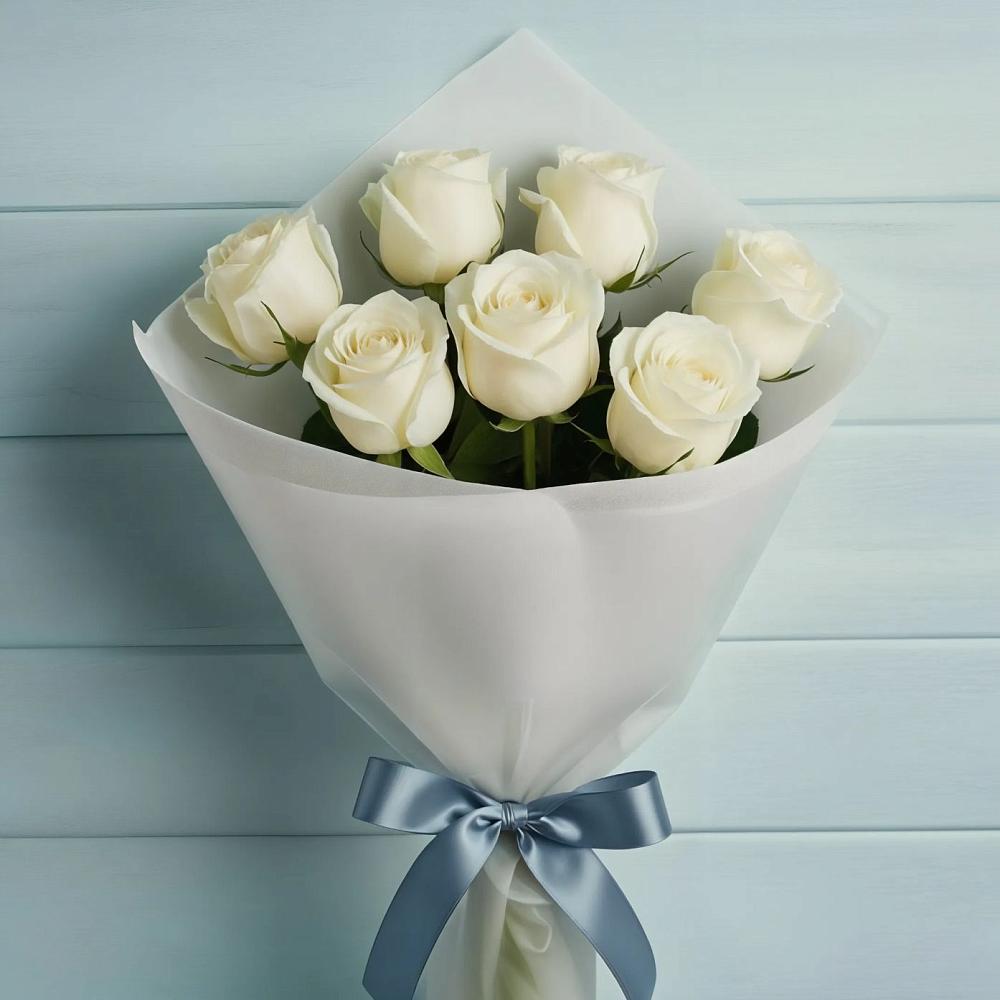 Букет 7 Белых роз Эдлесс Лав в Коломыцево