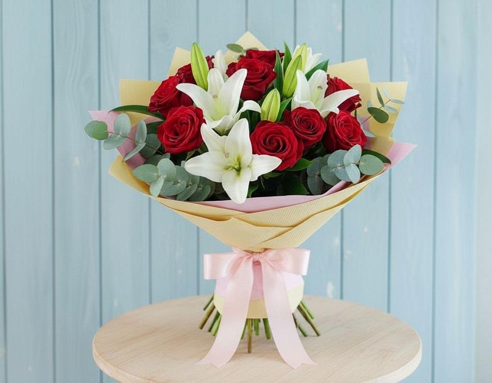 Букет цветов из: Лилии и Розы в Коломыцево